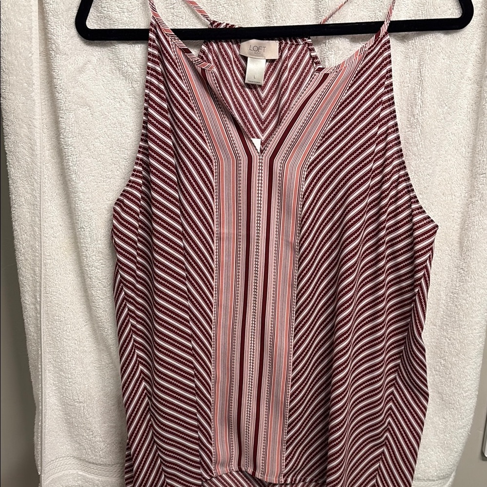 LOFT Women's Striped Maroon and Pink Top